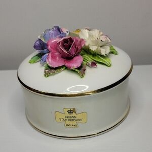 Vintage Bone China Trinket Box Filled with Earrings